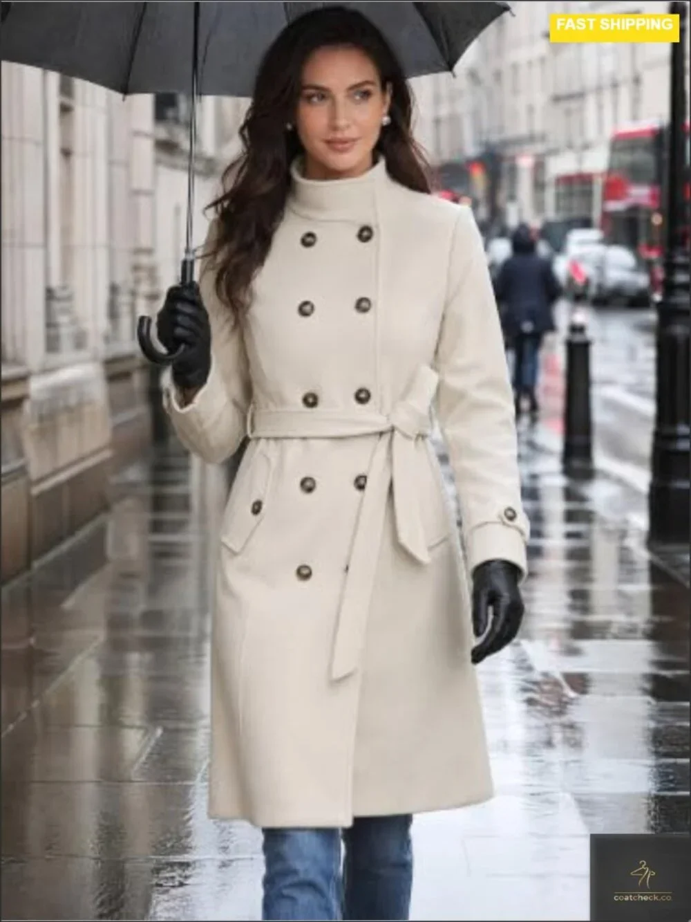 Women's Wool Pea Coat Double Breasted Winter Overcoat w/ Belt